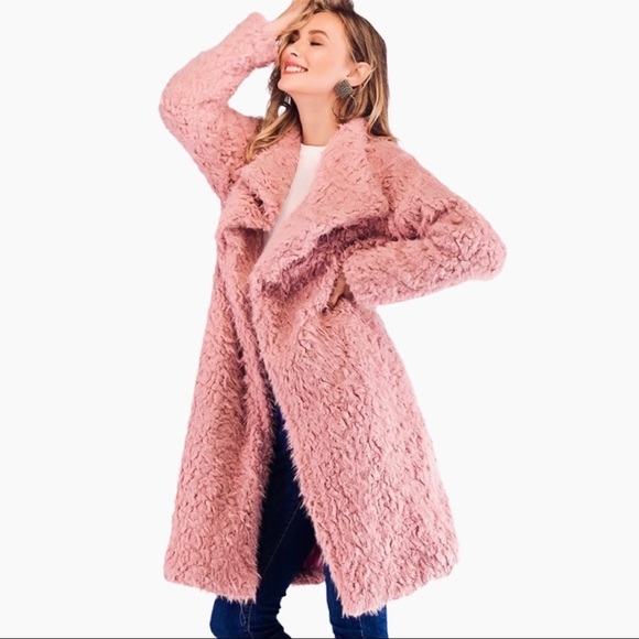 Jackets & Blazers - MAUVE PINK TEDDY BEAR FAUX FUR MID LENGTH JACKET
